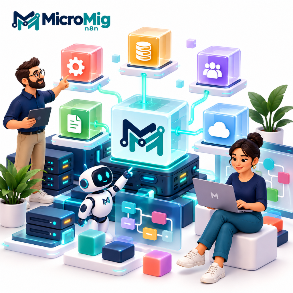 Ilustração MicroMig de tecnologia, infraestrutura e automação