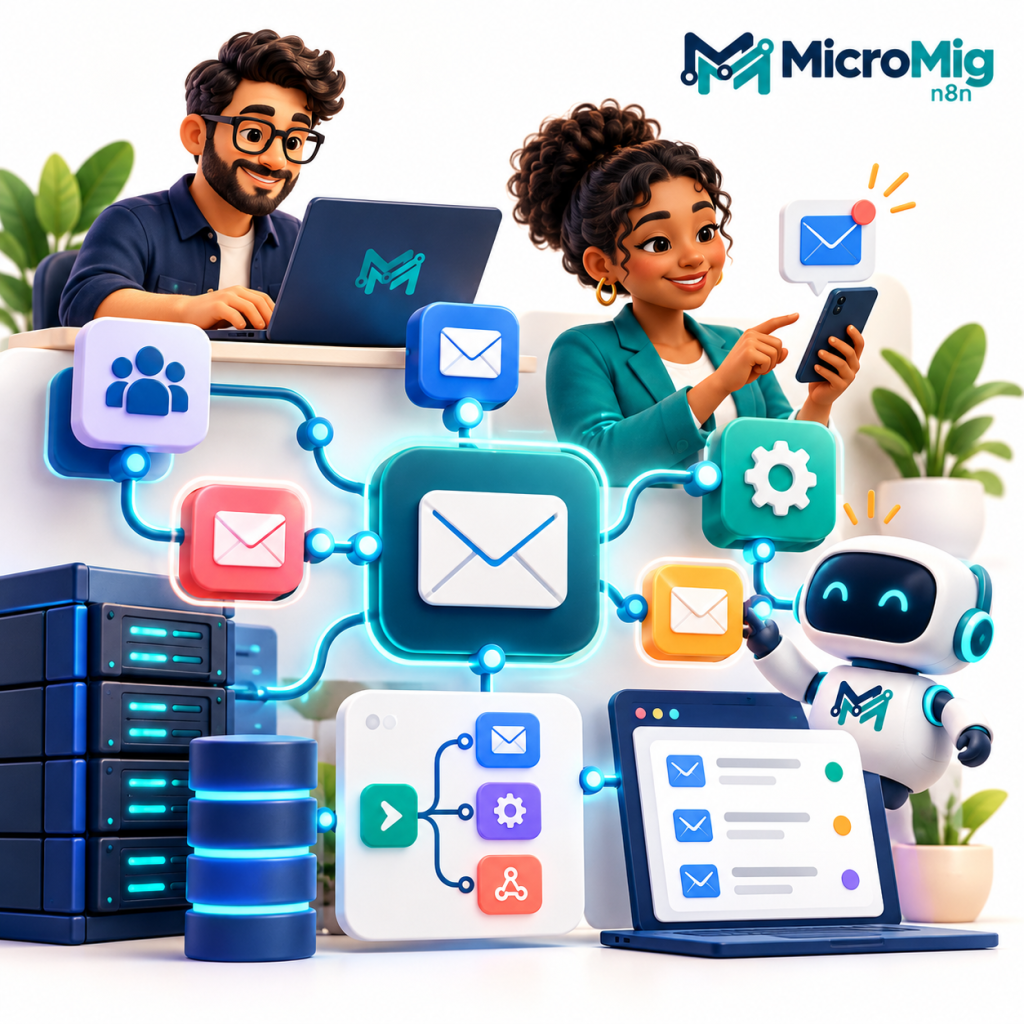 Ilustração MicroMig de tecnologia, infraestrutura e automação